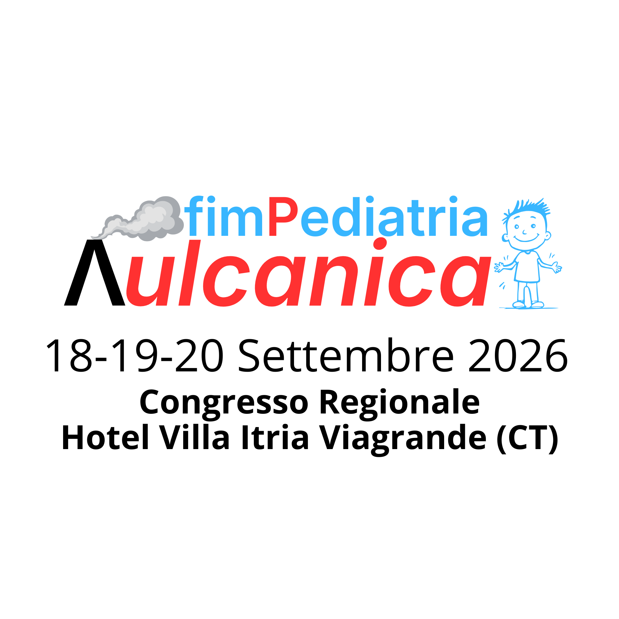 Logo Pediatria Vulcanica — Congresso Regionale FIMP Sicilia 18-19-20 Settembre 2026, Hotel Villa Itria Viagrande (CT)